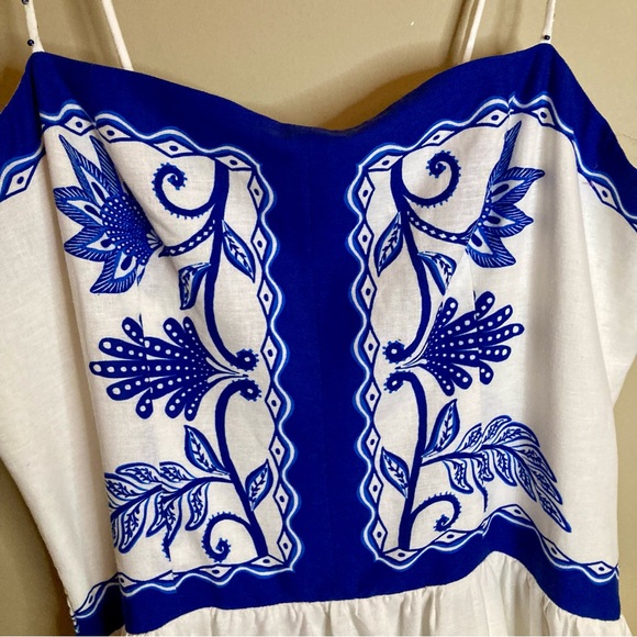 NEW FARM Rio Off-White Shell Garden
Midi Dress Beaded Straps Linen Blue Size XL - Picture 8 of 16